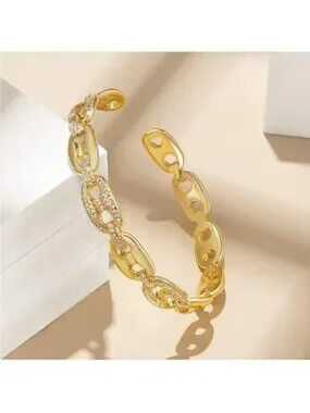 Gold 14k Gold Plated Hollow Cubic Zirconia Bracelet